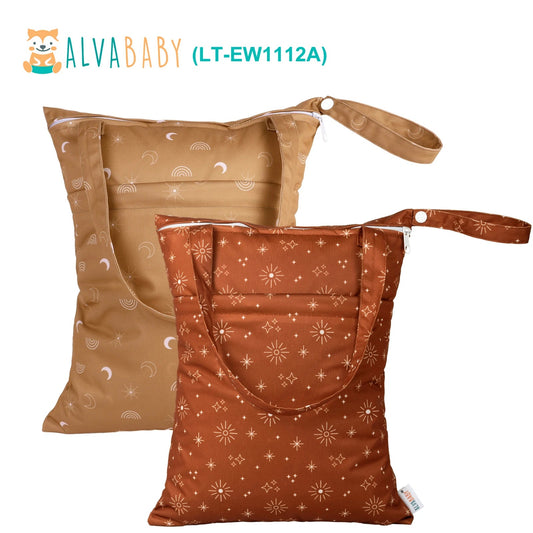 (2pcs per Pack)  ALVABABY Tote Diaper Wet Dry Bags with Handle Double Zippered Pockets Cloth Diaper Wet Bags Tote Bags 30X36CM ALVAMEXICO   180.16
