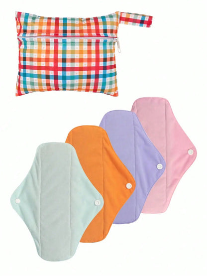 (4pcs pads + 1pc bag) Reusable Sanitary Pads Bamboo Charcoal Napkin Washable Menstrual Pads Cloth Women Hygiene Sanitary Towels ALVAMEXICO   125.43