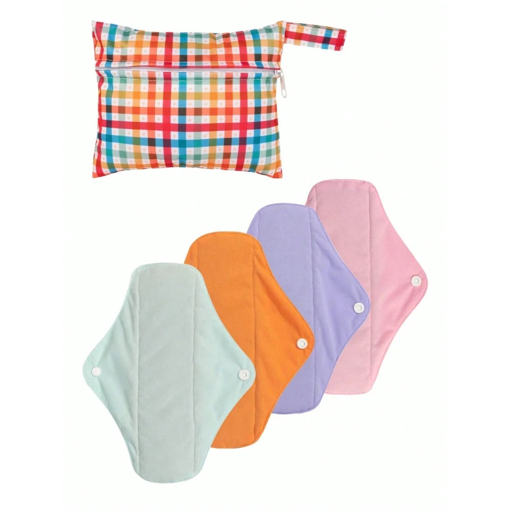 (4pcs pads + 1pc bag) Reusable Sanitary Pads Bamboo Charcoal Napkin Washable Menstrual Pads Cloth Women Hygiene Sanitary Towels ALVAMEXICO  