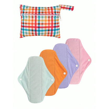 (4pcs pads + 1pc bag) Reusable Sanitary Pads Bamboo Charcoal Napkin Washable Menstrual Pads Cloth Women Hygiene Sanitary Towels ALVAMEXICO  