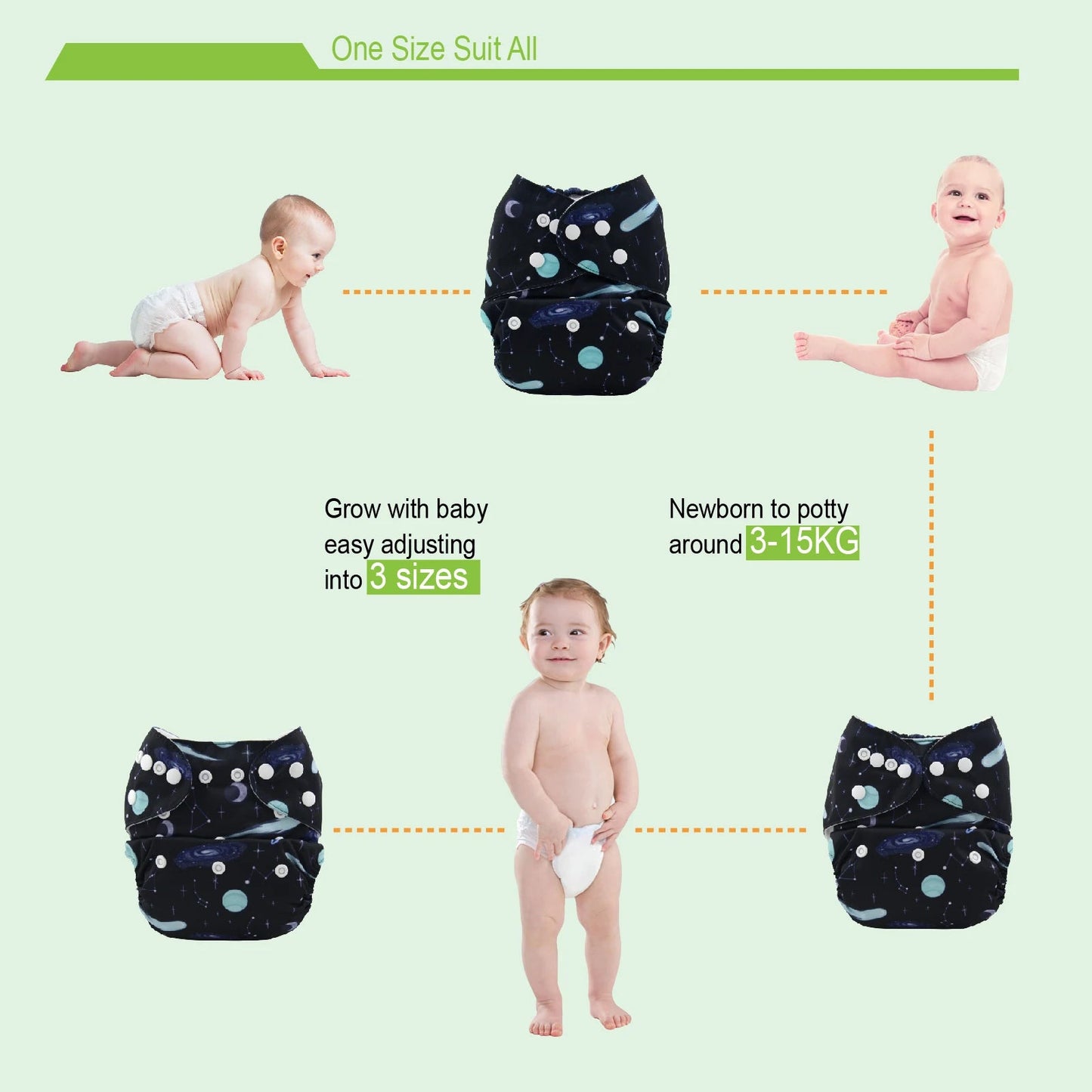 ALVABABY 3 diaper shells+3 Inserts Baby Cloth Diapers Snaps Adjustable Washable Reusable Cloth Nappy For Baby Girls and Boys ALVAMEXICO  