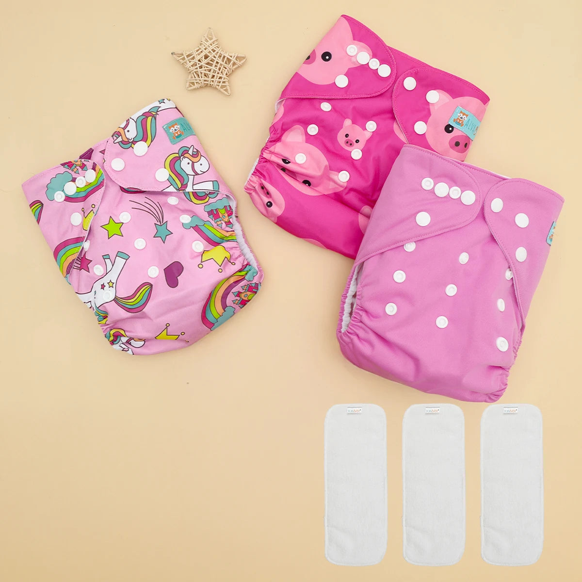 ALVABABY 3 diaper shells+3 Inserts Baby Cloth Diapers Snaps Adjustable Washable Reusable Cloth Nappy For Baby Girls and Boys ALVAMEXICO   293.81