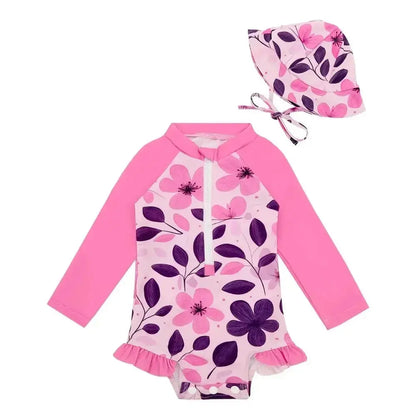 ALVABABY Girl Swimwear Rash Guard Sets Long Sleeve One Piece Swimsuit with Hat UPF 50+ Sun Protection Swimming Pool for Outdoor ALVAMEXICO  