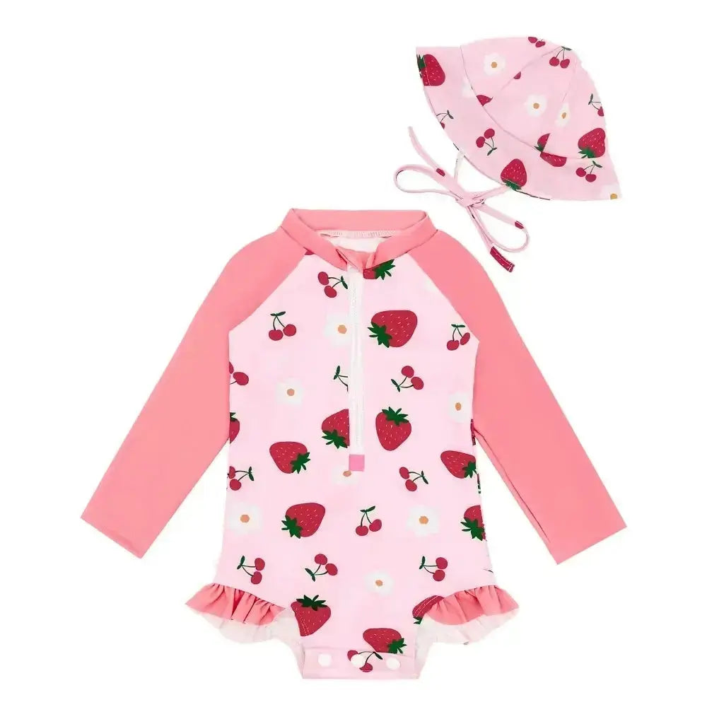ALVABABY Girl Swimwear Rash Guard Sets Long Sleeve One Piece Swimsuit with Hat UPF 50+ Sun Protection Swimming Pool for Outdoor ALVAMEXICO  