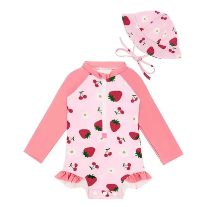 ALVABABY Girl Swimwear Rash Guard Sets Long Sleeve One Piece Swimsuit with Hat UPF 50+ Sun Protection Swimming Pool for Outdoor ALVAMEXICO  