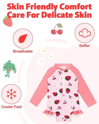 ALVABABY Girl Swimwear Rash Guard Sets Long Sleeve One Piece Swimsuit with Hat UPF 50+ Sun Protection Swimming Pool for Outdoor ALVAMEXICO  