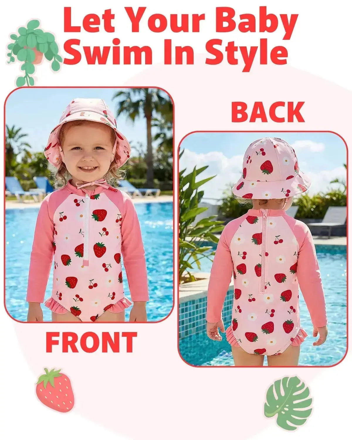 ALVABABY Girl Swimwear Rash Guard Sets Long Sleeve One Piece Swimsuit with Hat UPF 50+ Sun Protection Swimming Pool for Outdoor ALVAMEXICO  