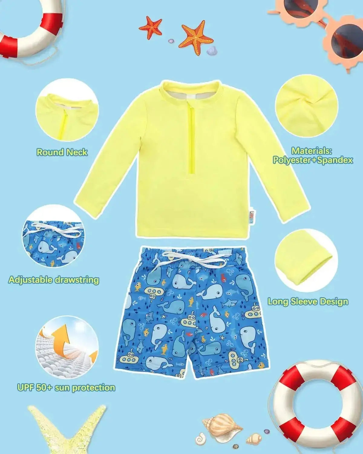 12M-5T Boys Long Sleeve Rash Guard Set ALVABABY UPF 50+ Sun Protection Baby Toddler Swimsuit Swimwear Swim Trunks Bathing Suit ALVAMEXICO  