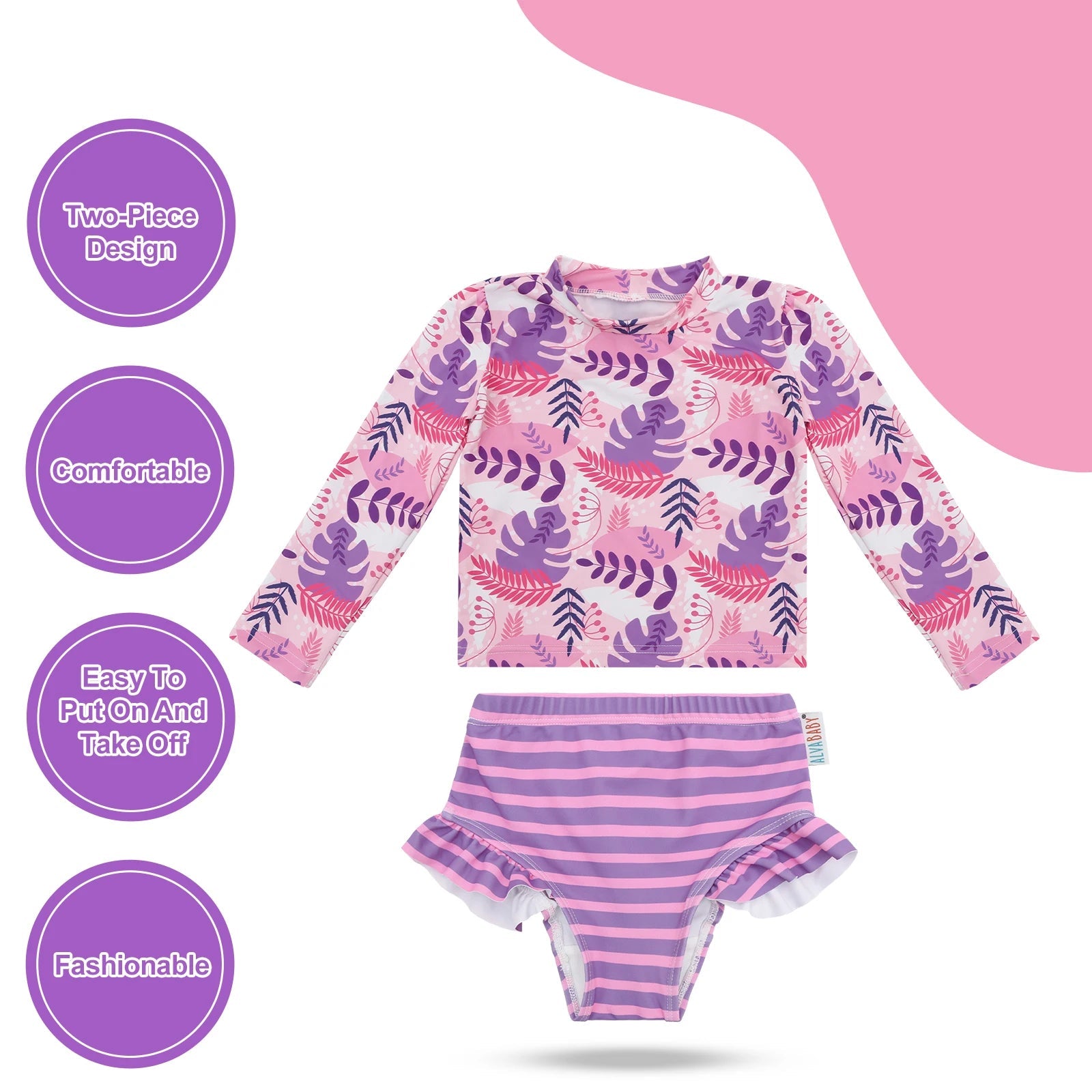 Traje de Natación Manga larga con PFS50 para bebé y niña - LILA