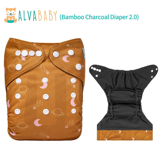 U Pick ALVABABY Bamboo Charcoal Cloth Diaper with Double Gussets and Tummy Panel Each with 1pc 4-layer-Charcoal-Blend Insert ALVAMEXICO   93.98
